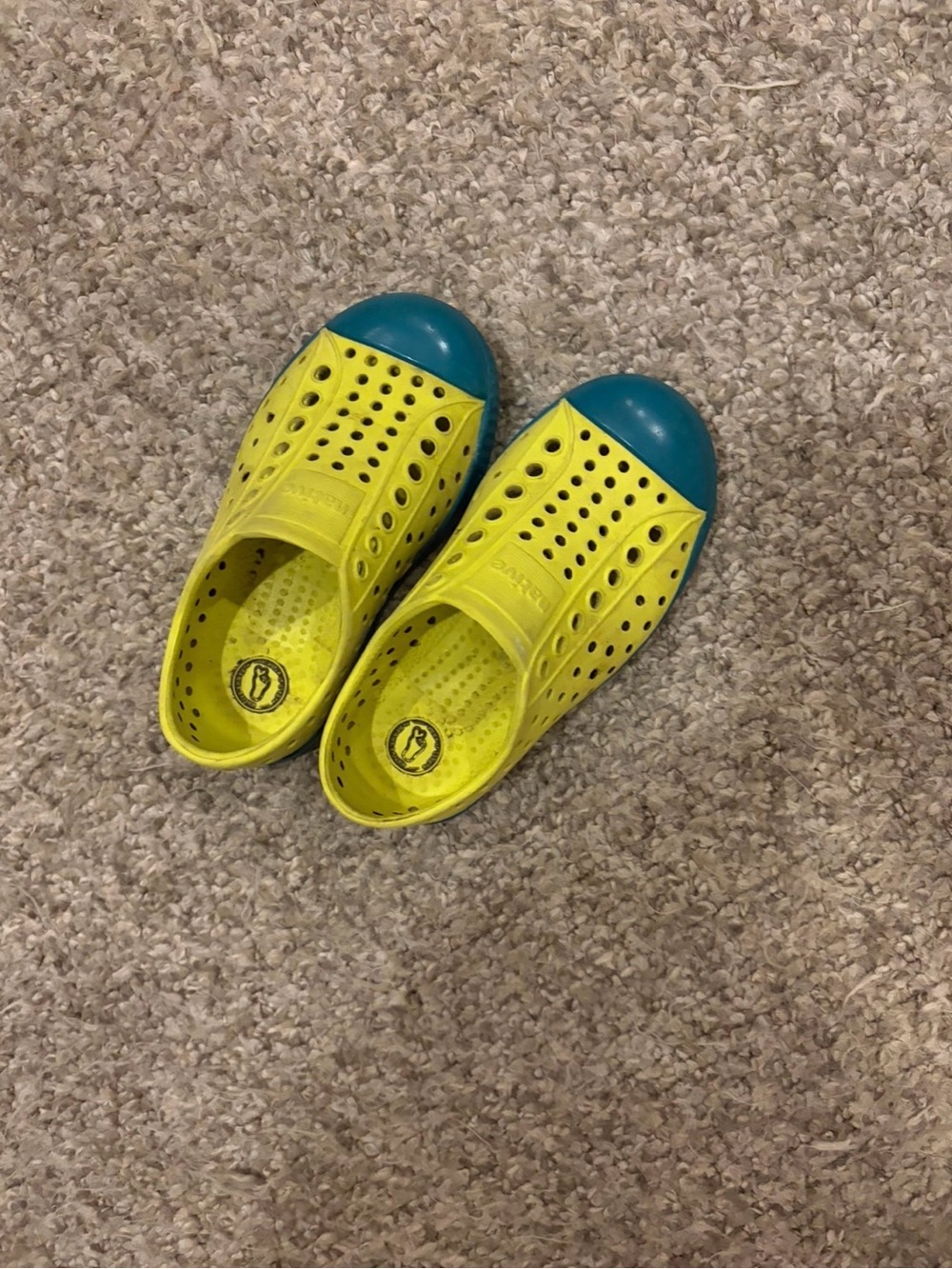Native Shoes Kids Slip-On Water Shoes in Yellow with Teal Toe